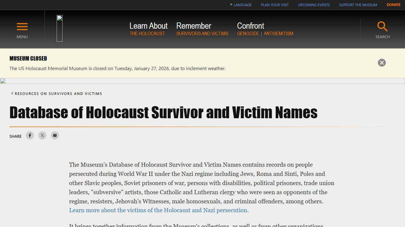 Database of Holocaust Survivor and Victim Names - United States Holocaust Memorial Museum